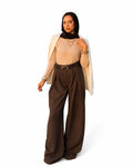 High-Waist Pleated Wide-Leg Trousers Brown