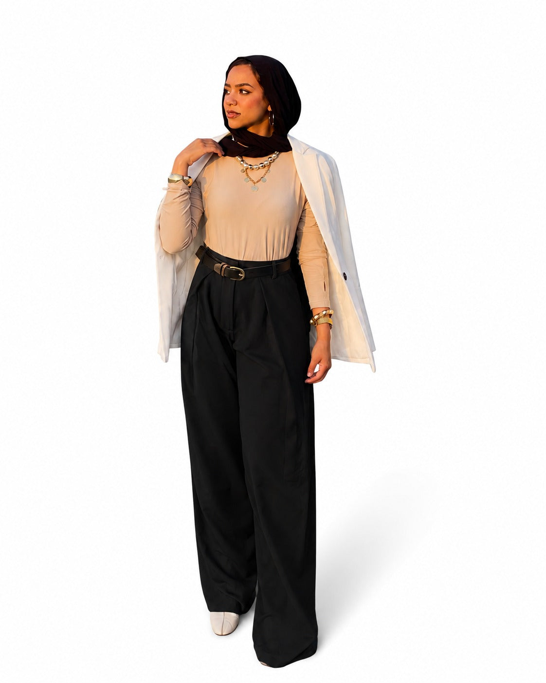 High-Waist Pleated Wide-Leg Trousers Black
